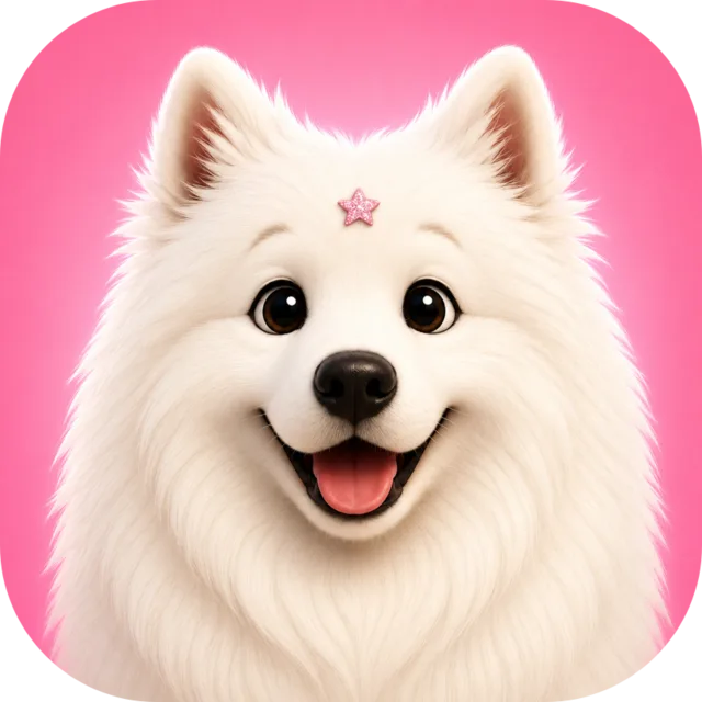The Lily DB icon, a smiling white Samoyed with a pink star, on a pink rounded square.